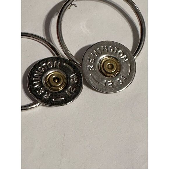 UNIQUE 12 Ga Remington silver tone Plated Double Bullet Earring Hoops  Shell Ear - Picture 1 of 5